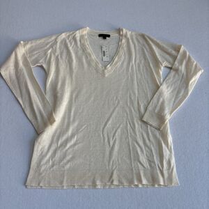 J. Crew Wool Linen Sweater Womens XS Cream V Neck Lightweight Relaxed Casual NWT